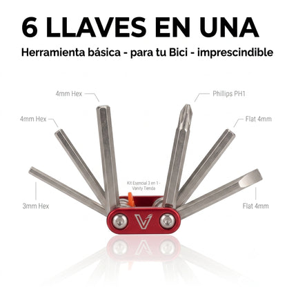 Kit Esencial 3 en 1 para Bicicletas · Bomba 120 PSI + Parches + Multiherramienta