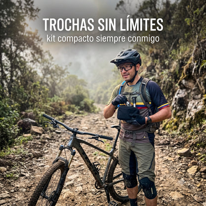 Kit Esencial 3 en 1 para Bicicletas · Bomba 120 PSI + Parches + Multiherramienta